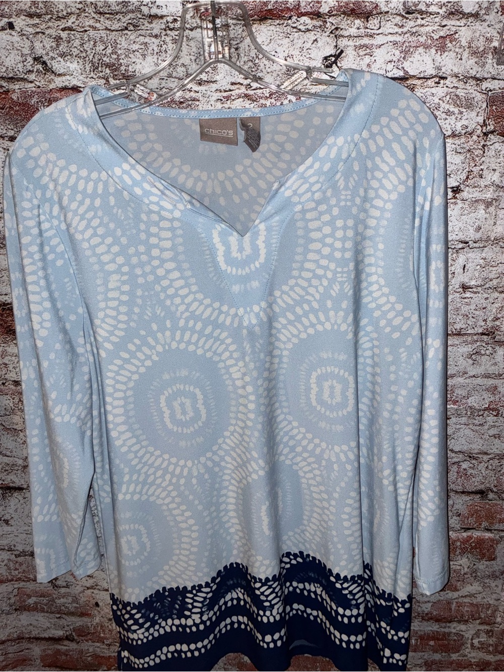 Chico's Light Blue & Navy V‑Neck Printed Tunic